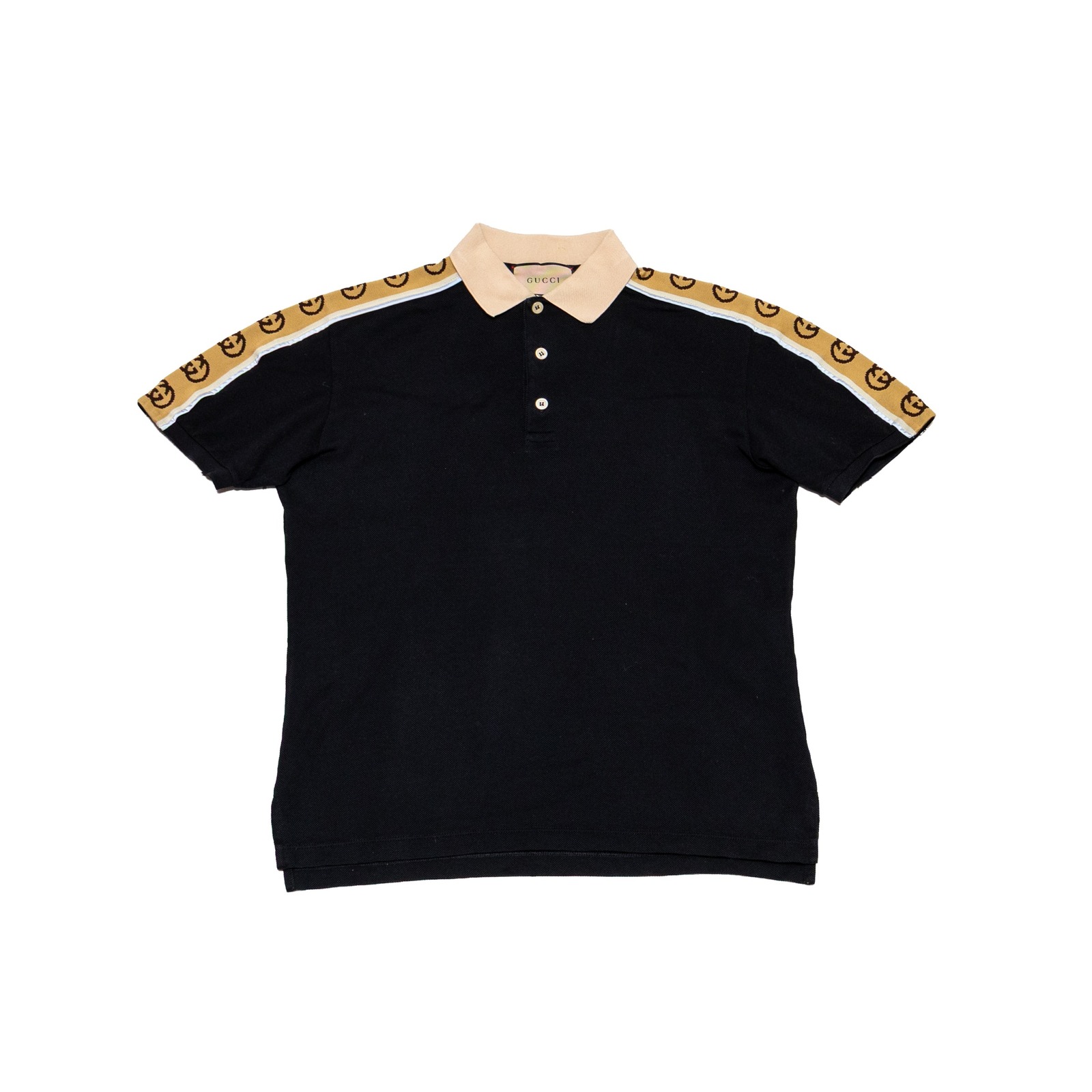 Gucci Men's Interlocking Gg Logo Tape Black Piqu Polo Shirt Size S Italy